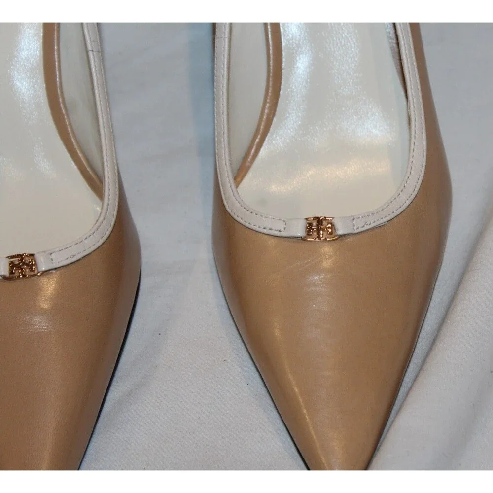 Tory Burch Women's Double T Buckle Pump 80mm Desert Mist/Cream Sz 7.5 $325